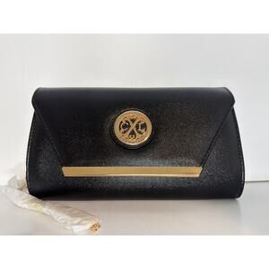 CXL by Christian Lacroix Black Envelope Clutch Crossbody Bag Gold Chain